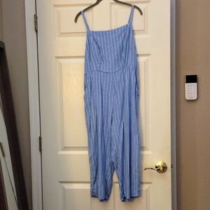 Old navy blue with white stripe linen romper
